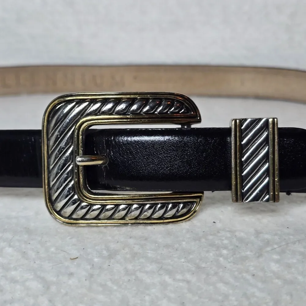 Vintage Millennium Black Leather Belt Large Two-tone Hardware 1998 - Picture 3 of 7